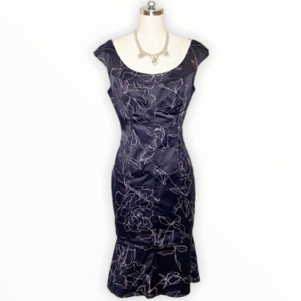 David Meister Floral Flounce Hem Sheath Dress Cocktail Party 6 Small - Picture 11 of 11